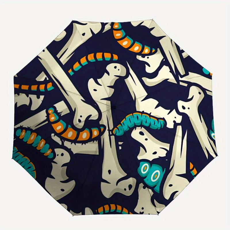

1pc Skeletons Worms Automatic Open/close Folding Compact Umbrella, 8-Rib Sturdy Canopy, Lightweight Portable, Everyday Use, Gift, Outdoor Umbrella, Tr