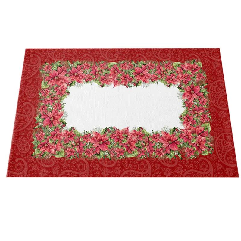 NOVÝ Lněný Vánoční Květ Poinsettie Tištěný podložka pod talíř Látkový podložka pod šálek na kávu a čaj jídelní prostírání do kuchyně