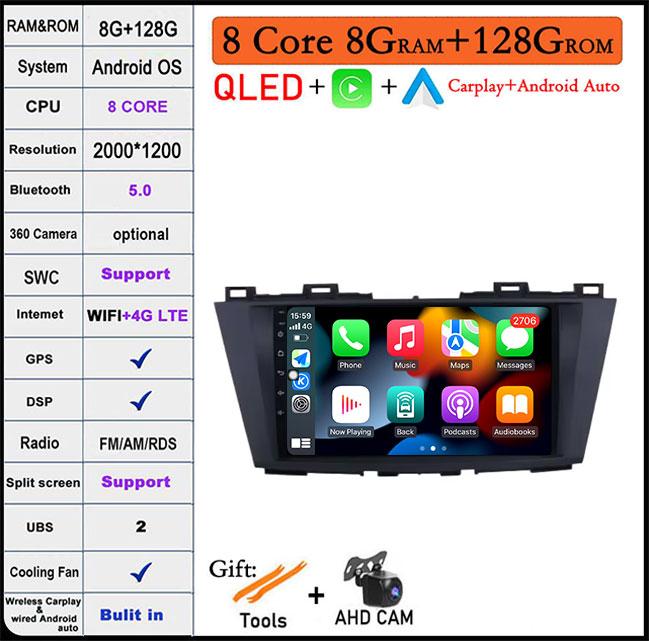 9'' QLED Screen Android 14 For Mazda 5 3 CW 2010 - 2015 Car Radio Multimedia Video Player Navigation GPS Android Carplay Stereo