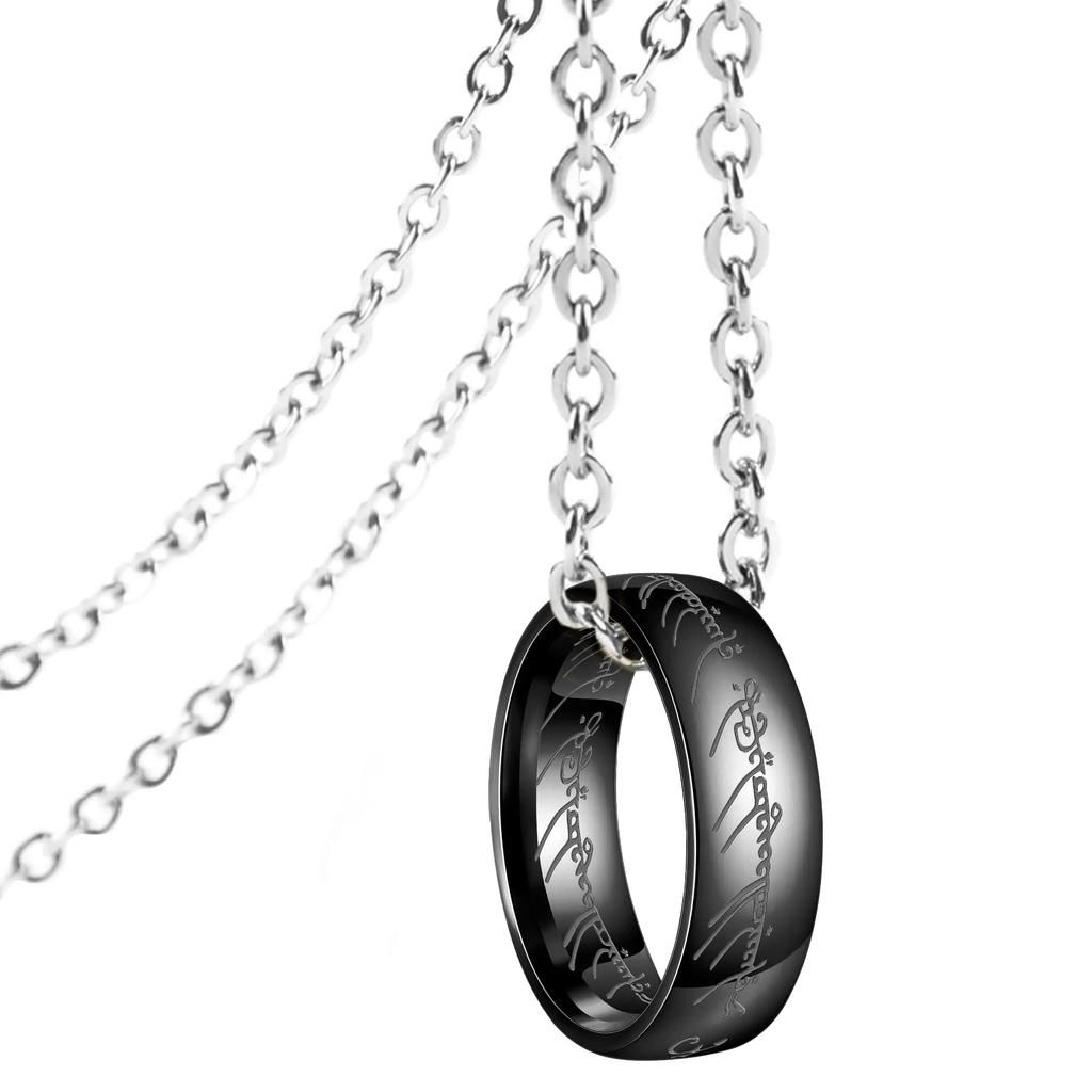 Lord of the one Rings thick chain advanced pearl chain movie with the same necklace ring hip-hop 3D carving inside and outside.