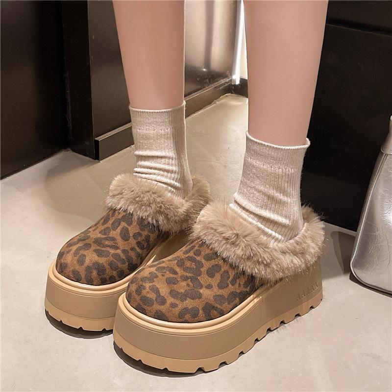 

Women s soft elastic thick sole hairy mouth heightening winter fur one warm cold padded snow boots non-slip wear casual sports cotton boots 40 цветной печати леопарда