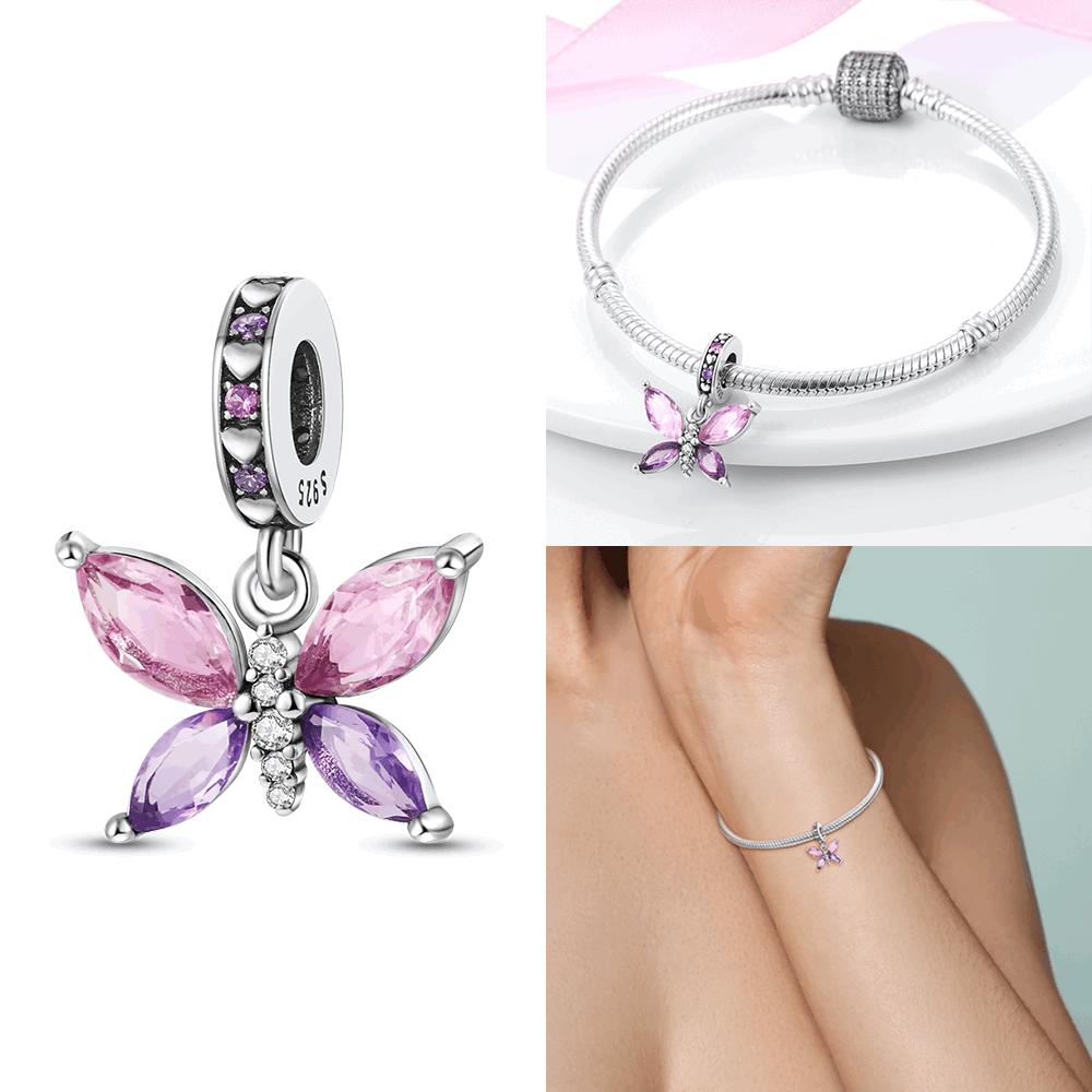 Pink Ballet Girl Bow Copper Pendant Charms Beads Fit Original Bracelet Necklace Jewelry Making For Women Diy