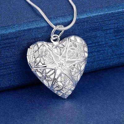 Copper Color Necklace For Women  Exquisite Ladies Heart Shape Copper Plated  Stamp Heart Po Frame Pendant Jewelry