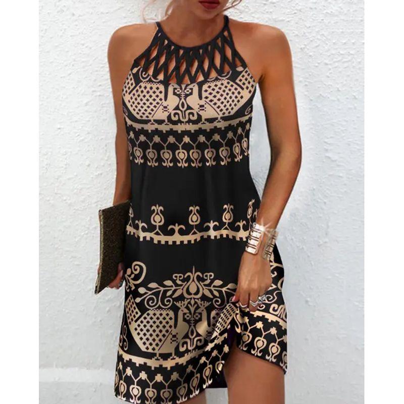 

Casual Sleeveless Vintage Print Daily Dress Female Sleeveless Printed Dress A XXL