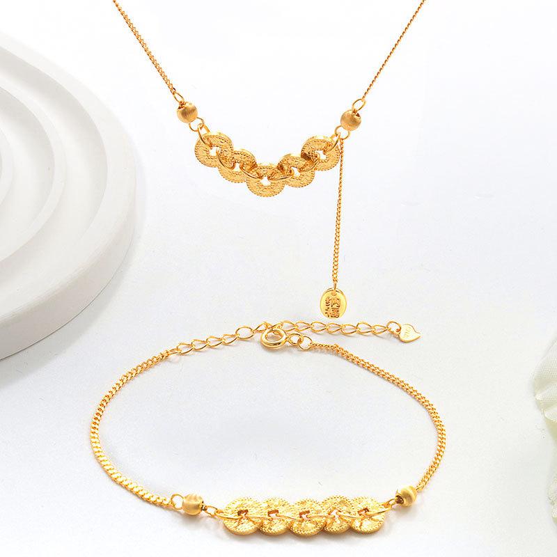 Copper Coin Light Luxury Five Emperors Coin Retro Sand Gold Necklace Broken Ice Advanced Neck Chain Flash Literary Retro