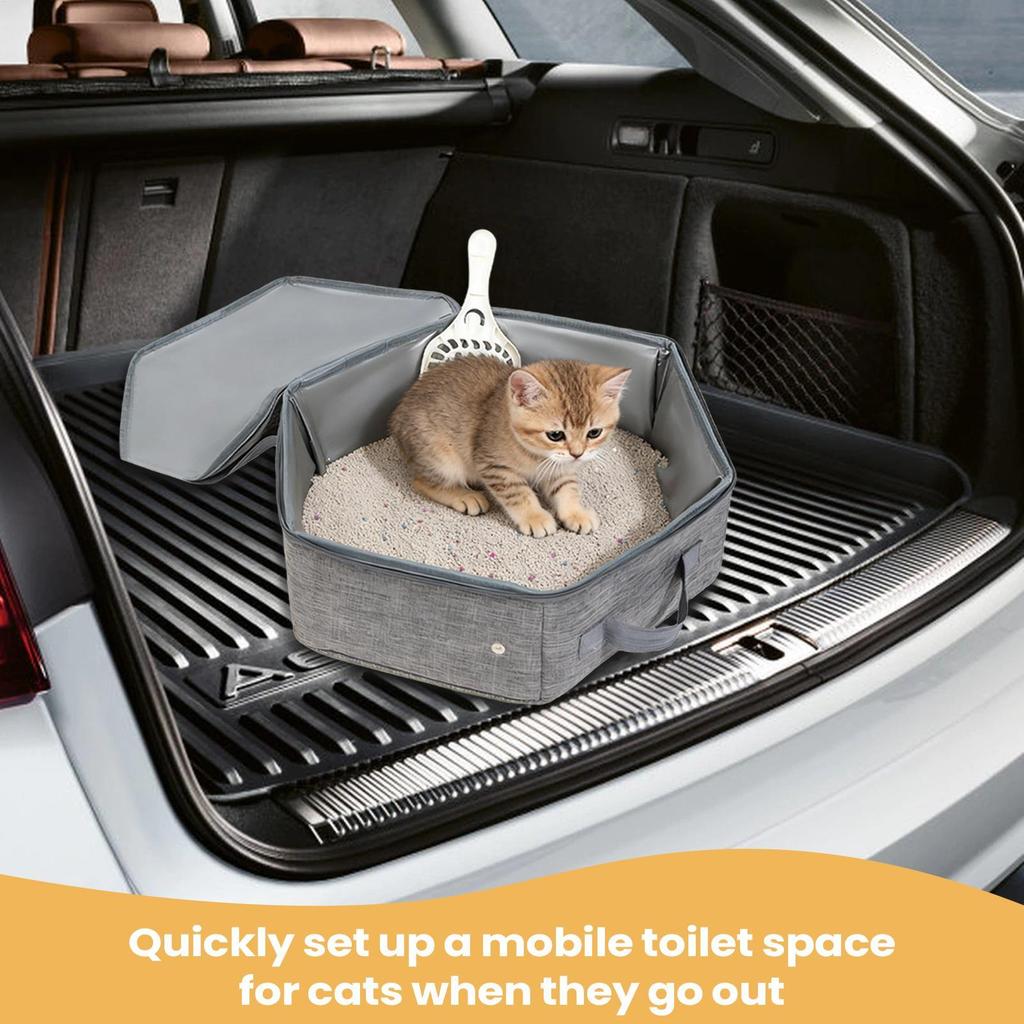 Cat Carrier Box With Scoop Portable Water-Resistant Leak-Proof Cat Litter Pan Pet Case For Indoor Outdoor Travel Hotel Home