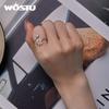 WOSTU Echt 925 Sterling Silber Einzigartige Lotus Offene Ringe Für Frauen Blau Emaille Aussage Blume Ring Hochzeit Partei Schmuck Geschenk