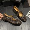 Leopard Square Toe Women Flat Sandals Marie Janes Shoes Woman Summer 2025 Trend Elegant Dress Comfort Soft Leather Zapatillas