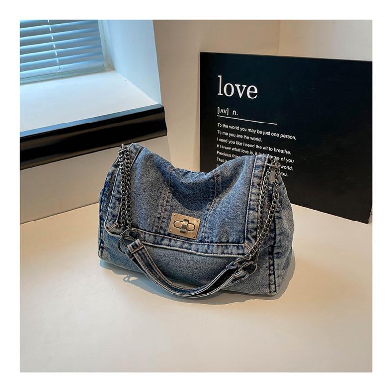 

Женская сумка через плечо большой вместимости, джинсовая сумка-тоут, сумка-мессенджер, модная женская сумка на цепочке, сумка для поездок