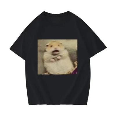 Funny Scared Hamster Meme Graphic Printed T-Shirt  Round-Neck Fashion Short Sleeve T Shirt Retro Summer Clothing