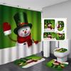 Cute Snowman Christmas Shower Curtain Set Silver Pine Branches Snowflake Xmas Balls Bathroom Decor Rug Bath Mat Toilet Lid Cover