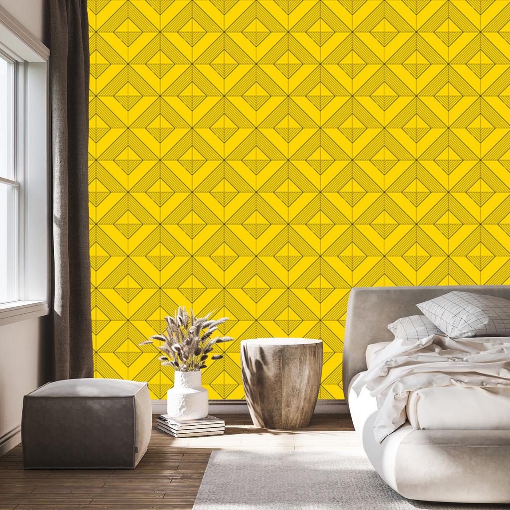 Geometric rhombus wallpaper yellow, fine detail 50x1000