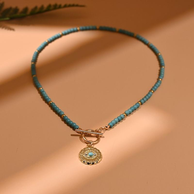 Colorful Bead Choker Necklace For Women Neck Chain  Evil Charm Daily Jewellery Accessories Gift