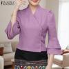 Women Casual V-Neck Elegant Ruffles 3/4 Sleeve Blouse