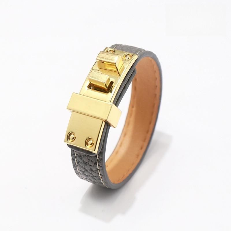 Trendy Punk Lychee Grain Single Loop Leather Belt Buckle Alloy Pu Bracelet Hot Selling Bangle