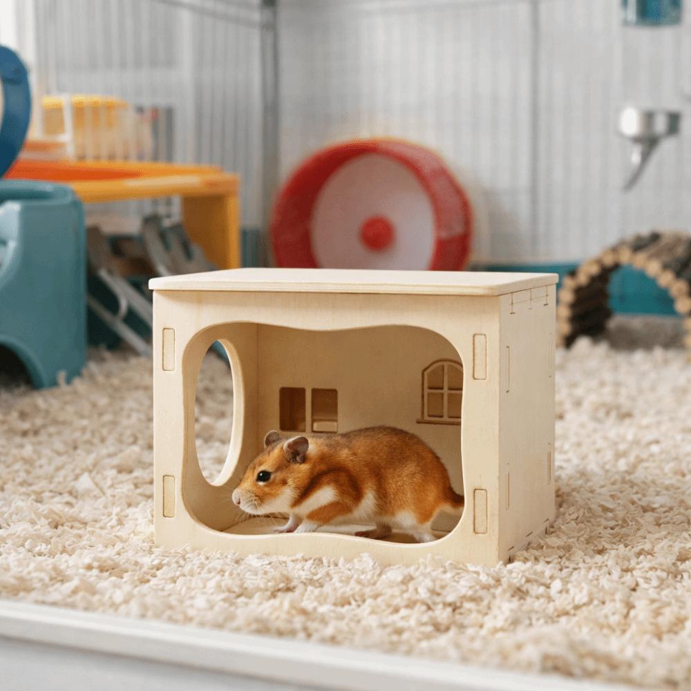 Practical Climbing Structure Wooden Hamster House Detachable Chew-Proof Hamster Villa Stackable Mouse Habitat Playing