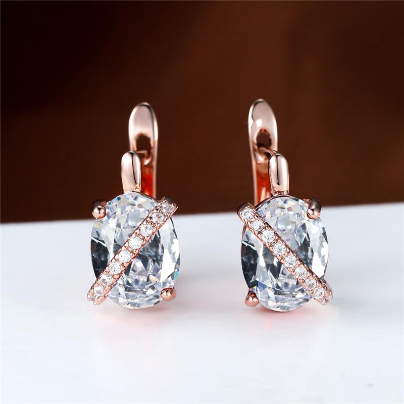 Cute Female Big Oval Stone Earrings Luxury Crystal Blue Purple Hoop Earrings Rose Gold Silver Color Wedding Earrings For Women