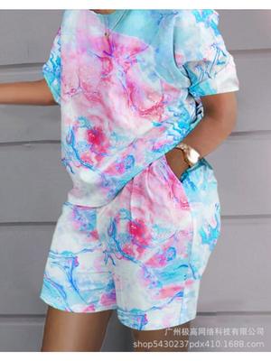 Mode Urbaine pour les Déplacements Domicile-Travail Ensemble 2 Pièces Femme Printemps Été Dernier Imprimé 3D Haut Décontracté à Manches Courtes & Short Ample