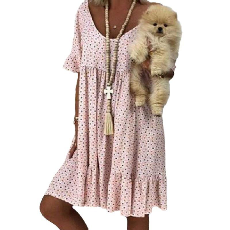 Summer New European and American Women's Dress Urban Casual Printing Medium Large Pendulum Large Size Medium Skirt