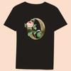Gold Flower Letter 3D Printing Series Women's Black T-shirt Casual Large Top