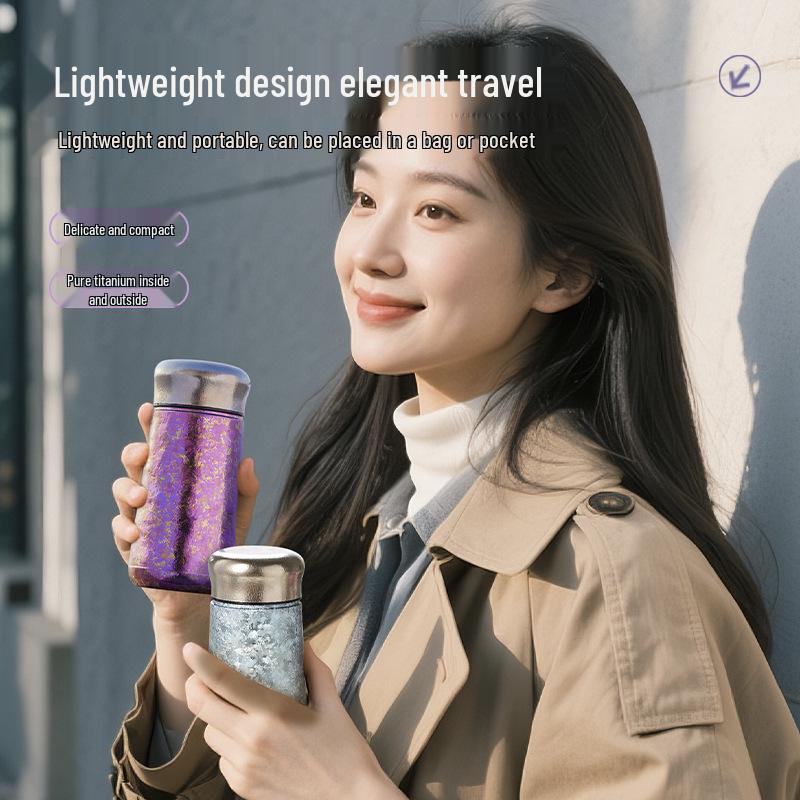 Pure Titanium Slim Waist Insulated Tumbler - Compact Tea & Water Separation Cup
