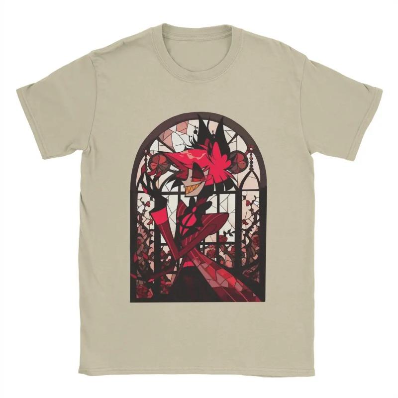Men's T-Shirt Stained Glass Alastor Hazbins Hoteled Humor Cotton Tee Shirt Short Sleeve T Shirts Crewneck Clothing Shirts