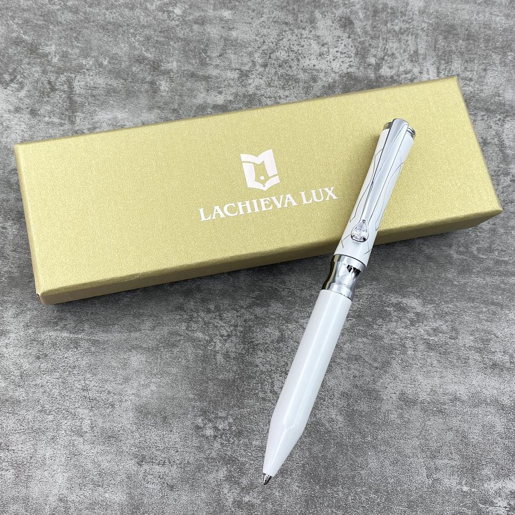 LACHIEVA LUX Jinki Luxury Writing Instrument Stationery with Swiss Crystal Luxury Metal Ballpoint Pen Gift Set 1 Black and 1 White Clip, (German Ink,