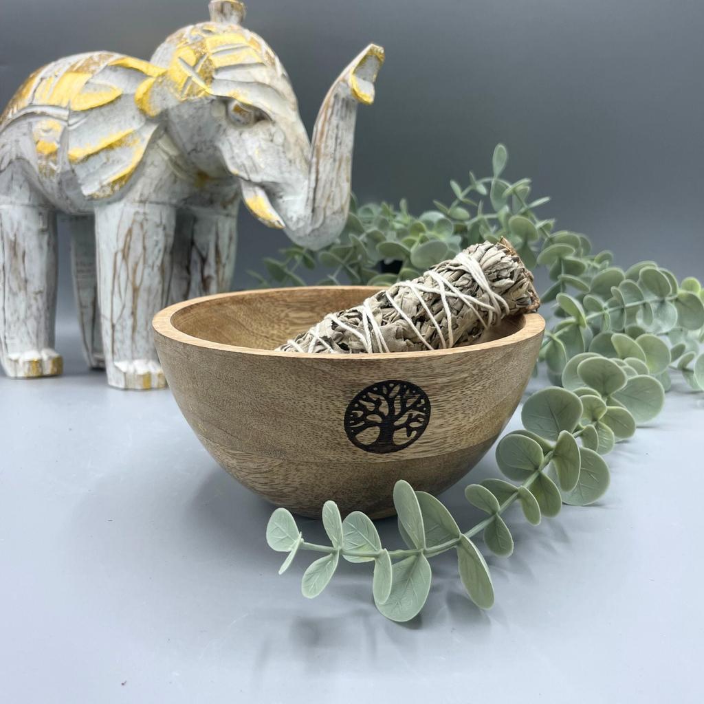 Wooden Smudge Altar Bowl Tree Of Life 13x7cm