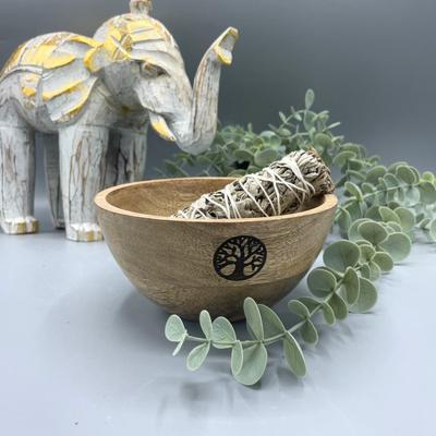 Wooden Smudge Altar Bowl Tree Of Life 13x7cm
