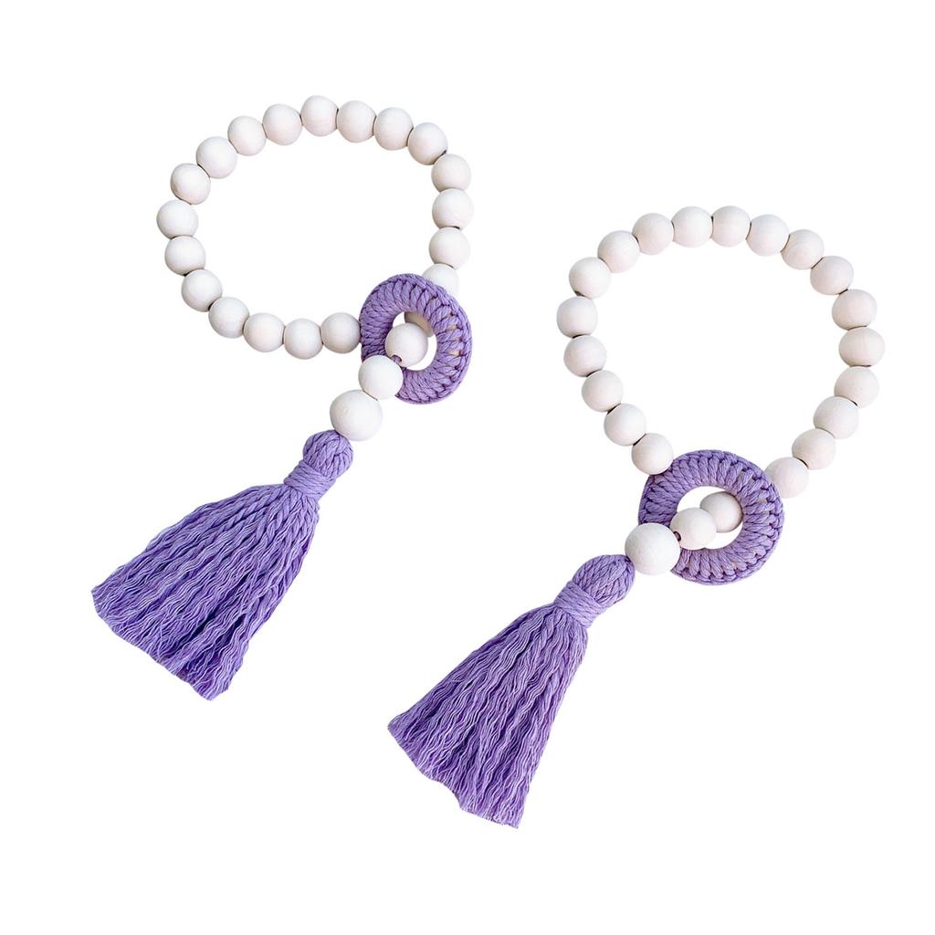 2Pcs Wood Beads Curtain Holdbacks with Tassels for Home and Office Decors Cotton Rope Window Drapery Tiebacks Ties