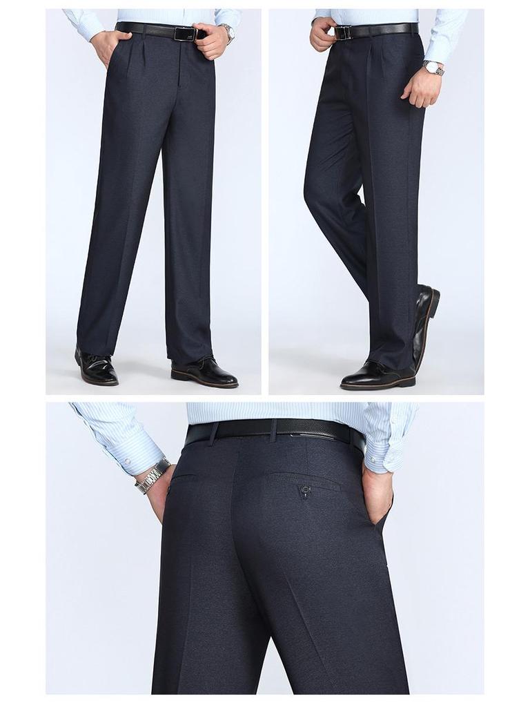 Herren High Waist Seidenkleiderhosen - Sommer Dünn, Locker Geschnitten, Gerade Bein Hose