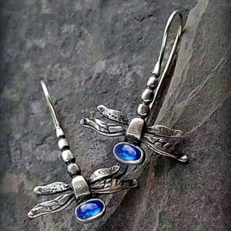 

Женские серьги-крючки в стиле ретро, серебристые, с лунным камнем и стрекозой