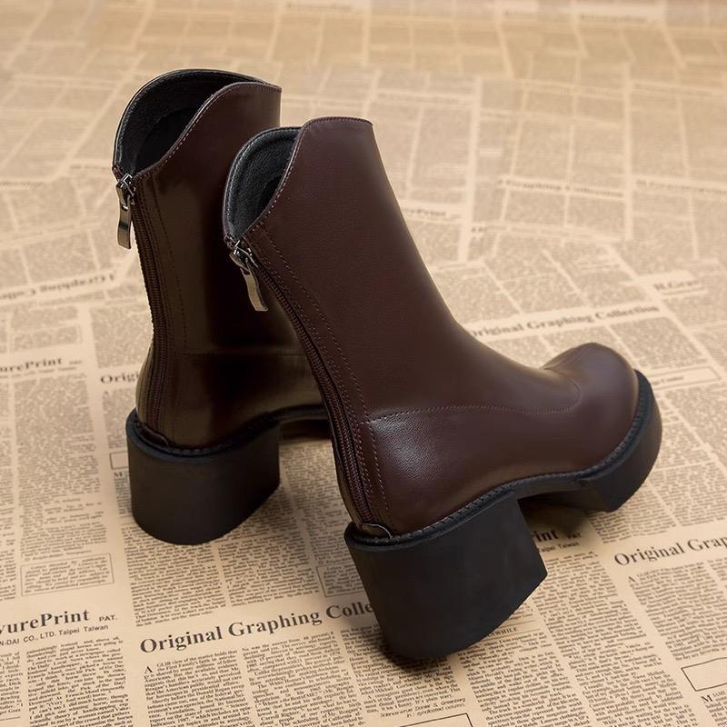 Women's Ankle Boots Fashion Elegant Soft Leather Boot High Top Chelsea Boots 2024 Winter Plush Warm Boots for Women Botas Mujer