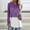 Damen T-Shirt Langarm Rundhals Kontrastfarbe Baumwoll-Top