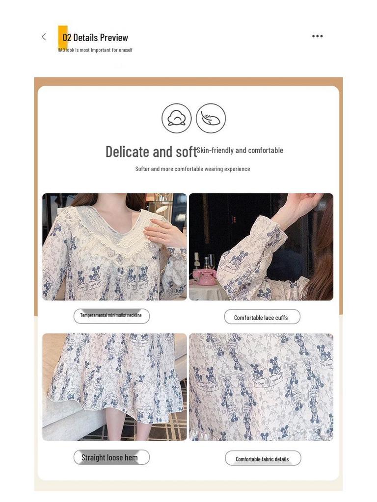 2025 V-Neck Pearl Cotton Long Sleeve Nightgown with Chest Pad – Spring/Autumn Oversized Sleep Dress for Indoor/Outdoor Wear