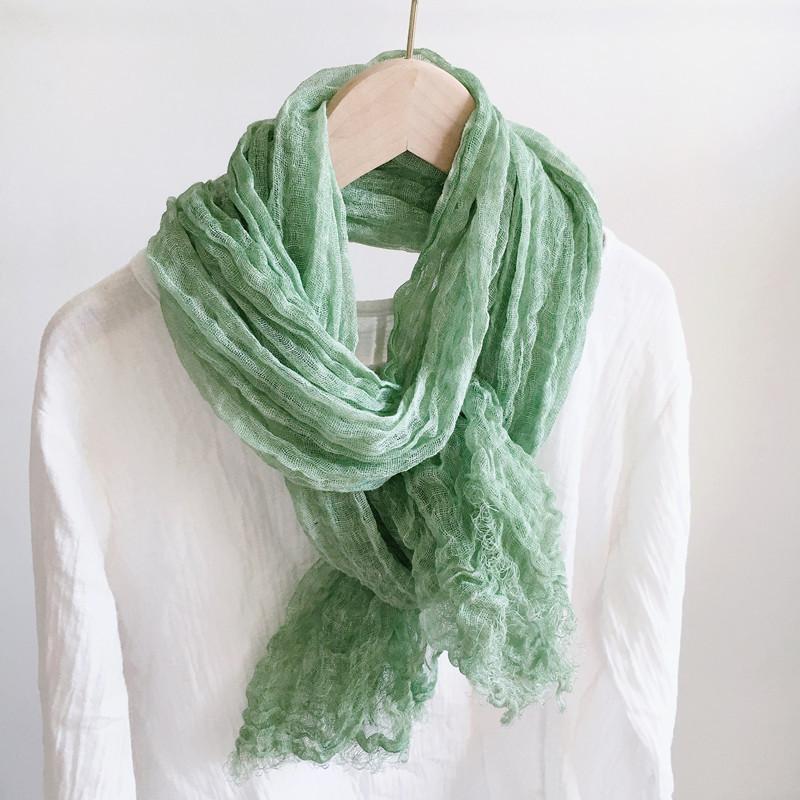 Vintage Wrinkled Linen Scarf Women Spring/Summer Breathable Shawls Sun Protection Long Scarf 60x185cm