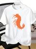 Summer Unisexs Loose Fit T Shirt Minimal Orange Lobster Silhouette Pattern Soft Light White Crew Neck Seafood Lover Streetwear Top