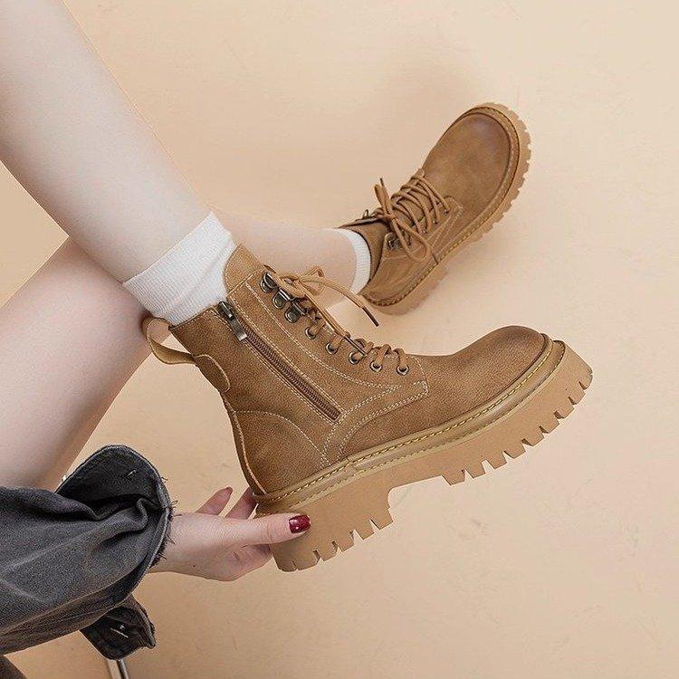 Women's fur integrated thick bottom heightening winter lightweight warm snow boots non-slip wear-resistant casual sports Martin cotton boots