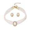 Vintage Artificial Pearl Necklace Set With Earrings And Gemstone Embellishments For Bridal And Formal Wear