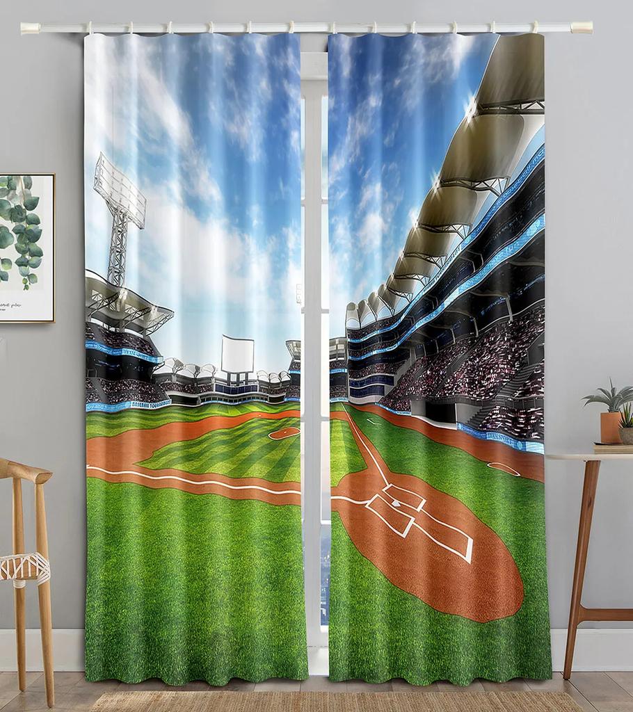 American Football Stadium Arena Night Spotlights Sky Bedroom Window Shade Curtains for Boys Men Teens Printed Living Room Drapes