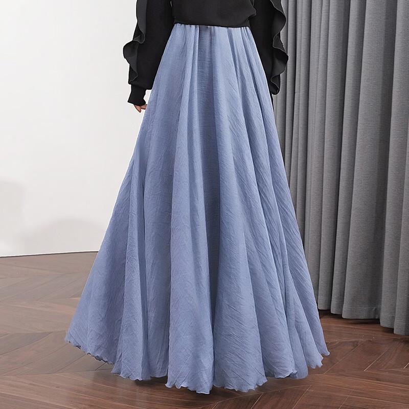 Silkbshe Women's Solid High-Waist A-Line Long Skirt