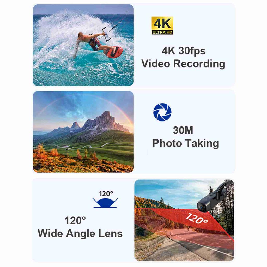 Head Mounted Camera 4K 30FPS Anti Shake and 120 Degrees  Wide Angle Lens Video Camera