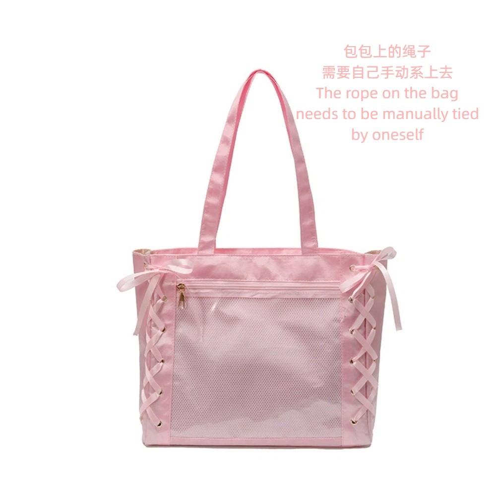 

Large Capacity Japanese JK Ribbon Bag Bow Ribbon Transparent Shoulder Bag Commuting Use рожевий