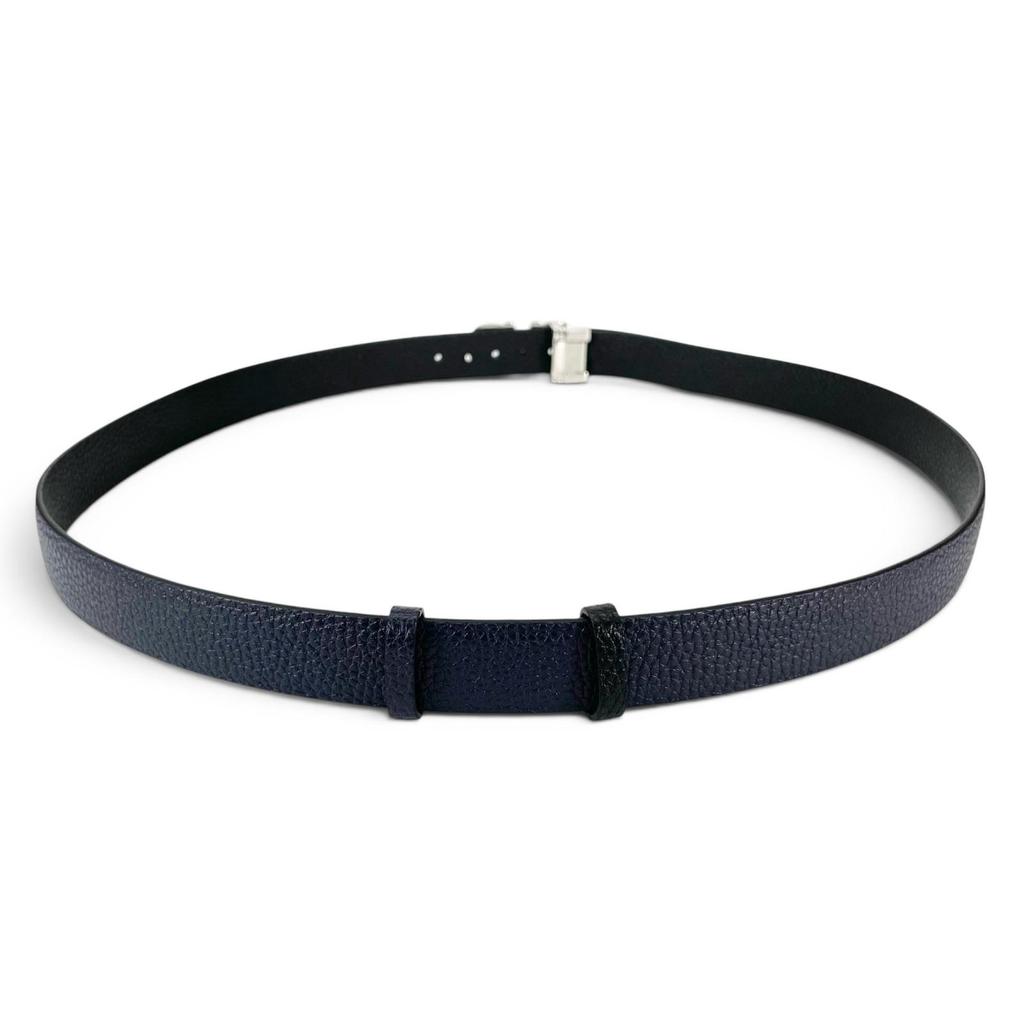 Pristine Salvatore Ferragamo Belt Double Gancini Reversible Navy Leather Mens Used