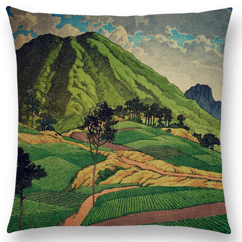 Mount Fuji Spring Pillow Cover Landscape Painting Cushion Cover Four Seasons Nature Scenery Fuji Mountains Sofa Pillow Case