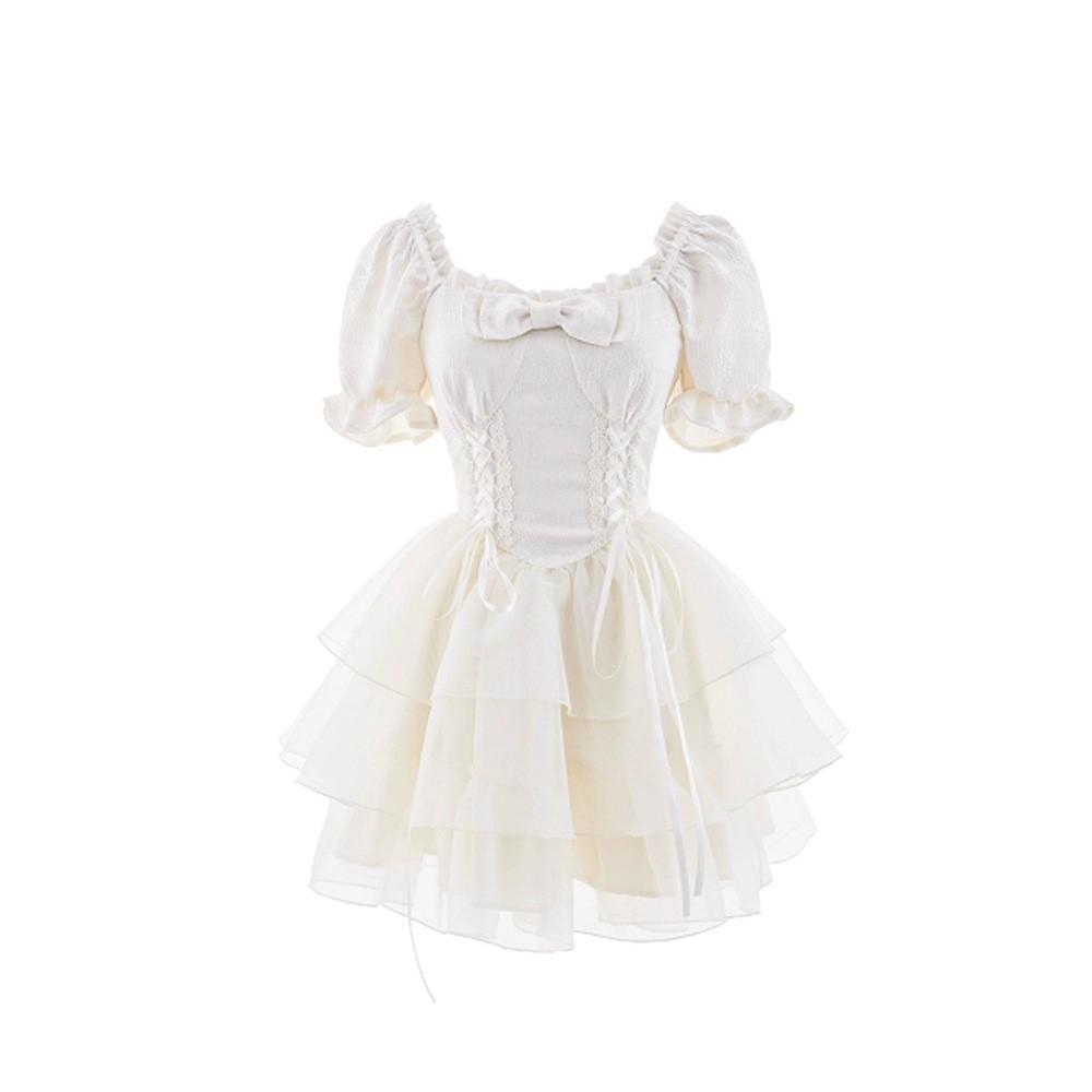 Large size summer bow jacquard fairy temperament fashion dress women's clothing on the run princess puffy skirt