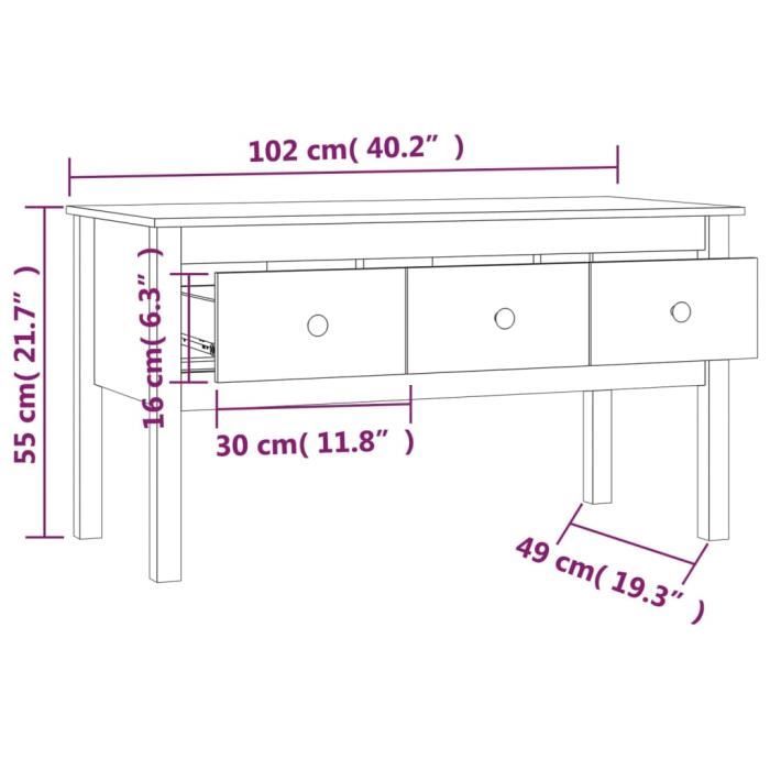 VidaXL Table basse Marron miel 102x49x55 cm Bois massif de pin 820944