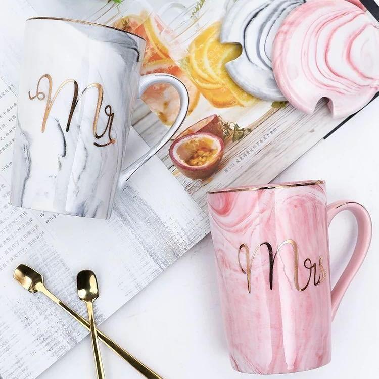 

Marble Pattern Mug Ceramic Cup Gift Box Coffee Cup Couple Creative Water Cup with Lid Spoon 12*8*12CM