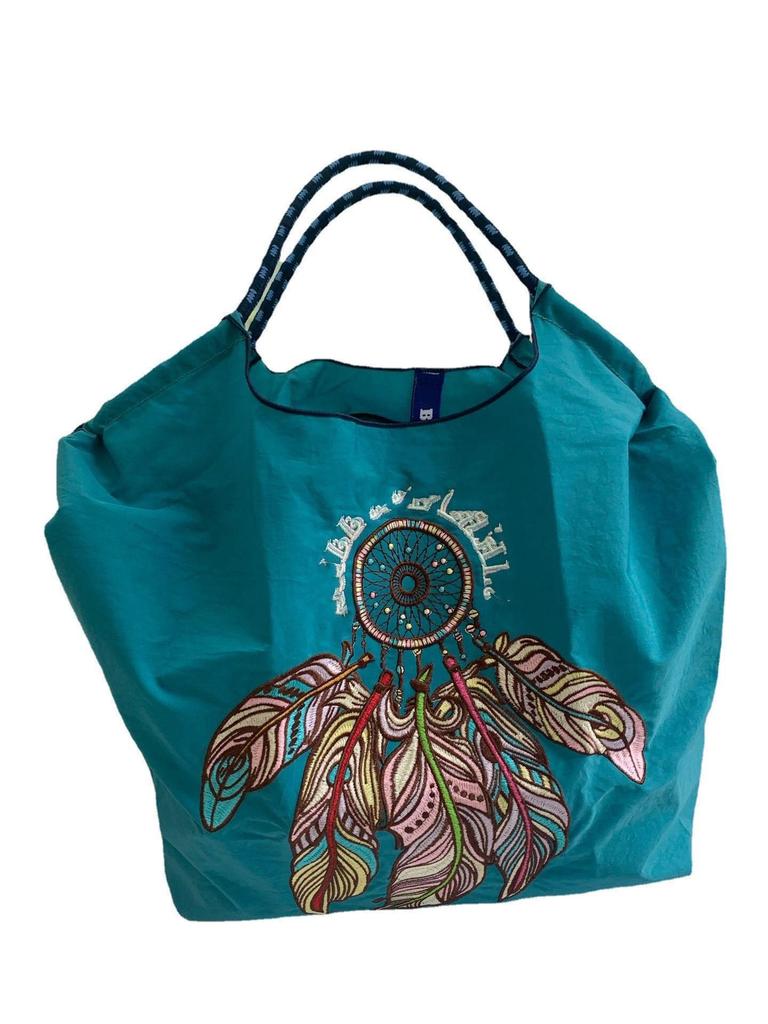 Trendige blaue bestickte Bucket Bag - Vielseitige Handtasche aus Oxford-Gewebe mit großem Fassungsvermögen