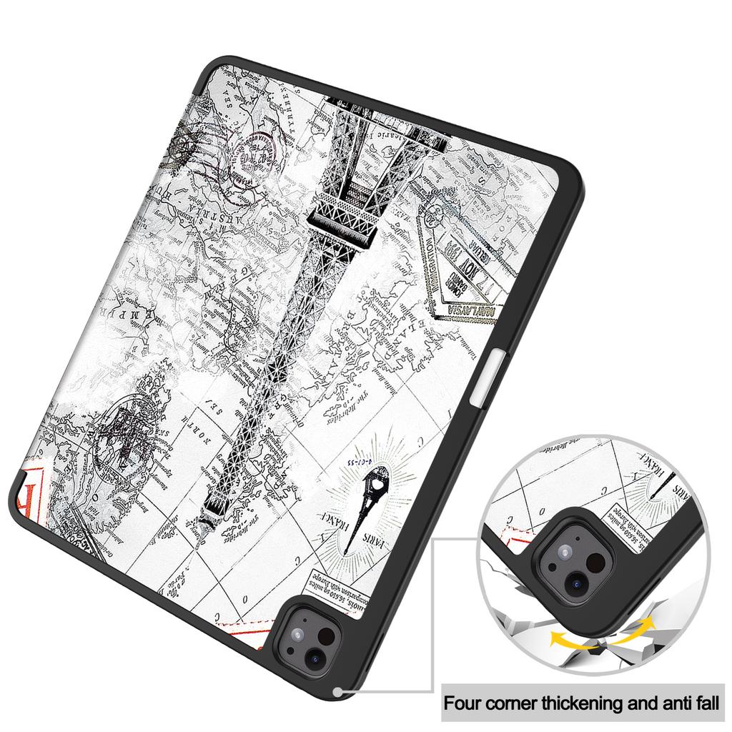 For iPad Pro 13 (2025)/13 (2024) Tablet Case Pattern Printing Tri-Fold Stand Leather+TPU Cover with Pen Holder